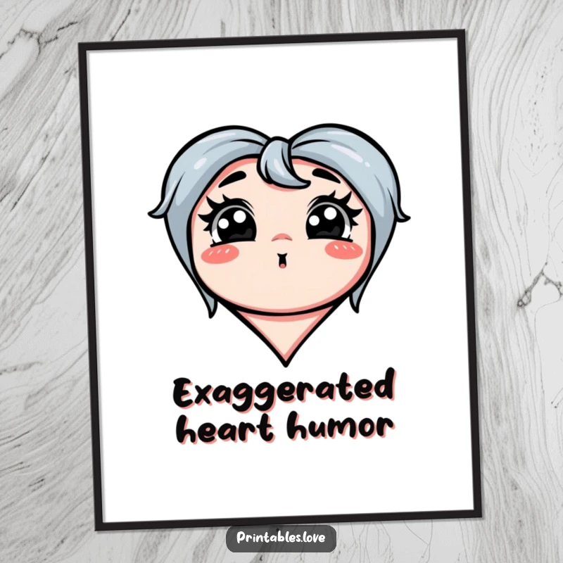 Funny digital art print of a heart making an exaggerated silly face, bringing pure amusement and humor to any space.
