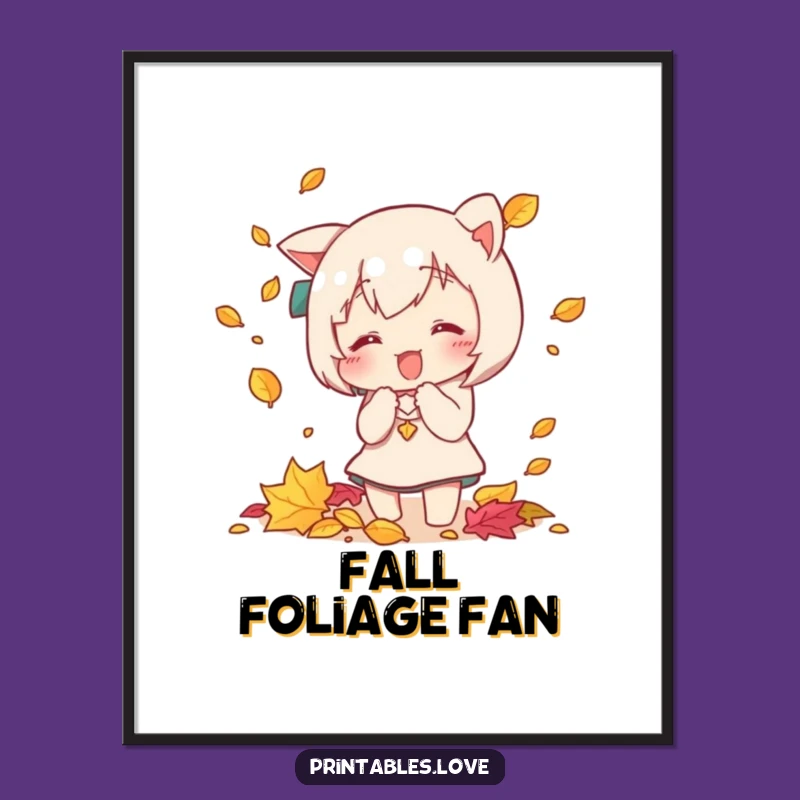 Funny Kawaii Autumn Leaf Catcher Digital Art - Instant Humor & Decor