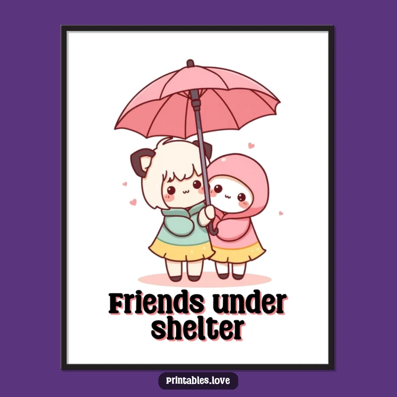 Funny Kawaii Umbrella Digital Art: Friendship Captured, Instant Funny Gift!