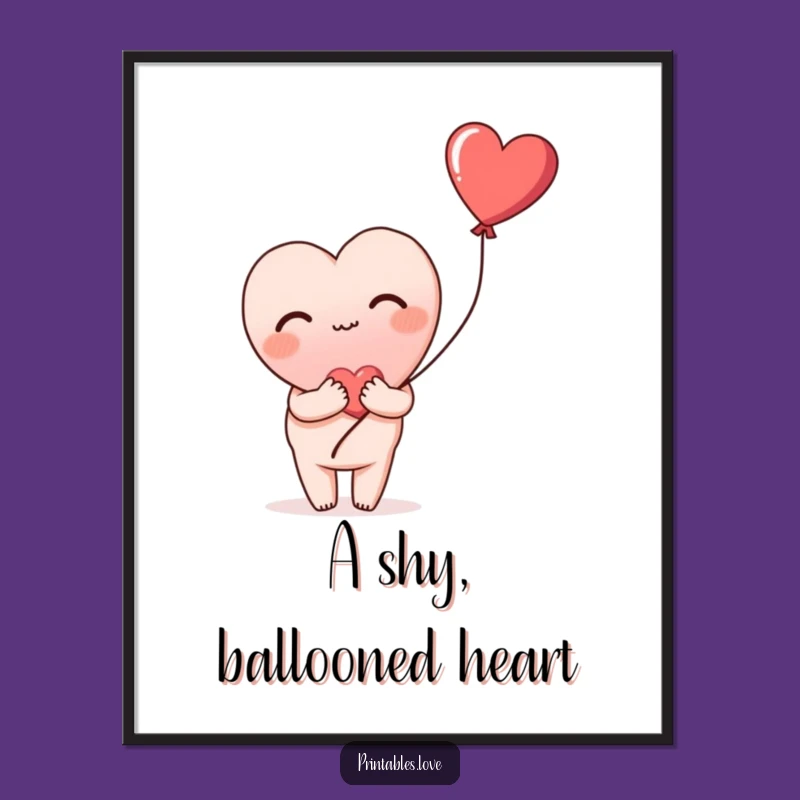 Funny Blushing Heart Digital Art: Shy Love & Balloon, Perfect Gift!
