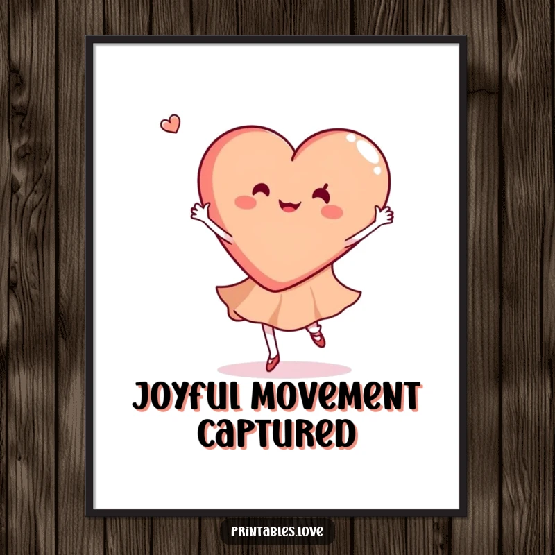 Funny digital art print of a heart gracefully performing a joyful dance twirl, adding energy and humor to any space.