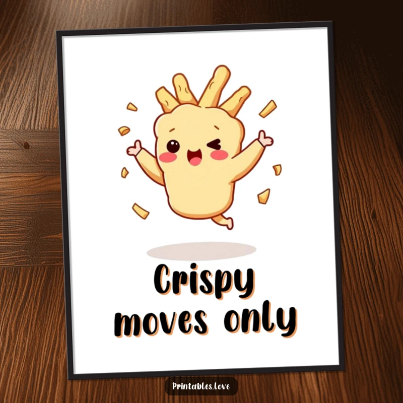 Funny dancing tempura character, mid-dance with flailing crispy bits, as vibrant digital art for decoration.