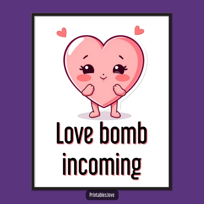 Funny Heart Character Art Print: Puffed Cheeks Kiss, Instant Download & Cheerful Funny Gift Digital