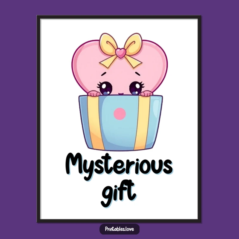 Funny Heart Peeking Gift Box Digital Art: Whimsical Surprise Wall Decor