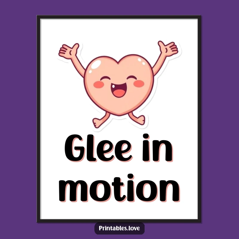 Funny Joyful Heart Digital Art - Leaping Character Wall Decor, Perfect Funny Gift!