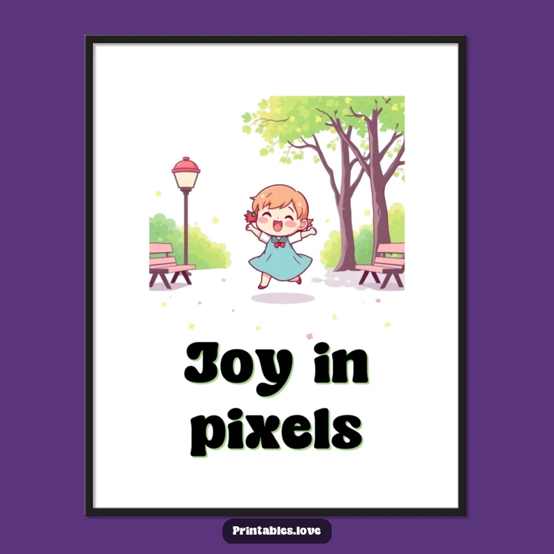 Funny Kawaii Dancing Digital Art: Joyful Park Scene for Walls, Great Funny Gift!