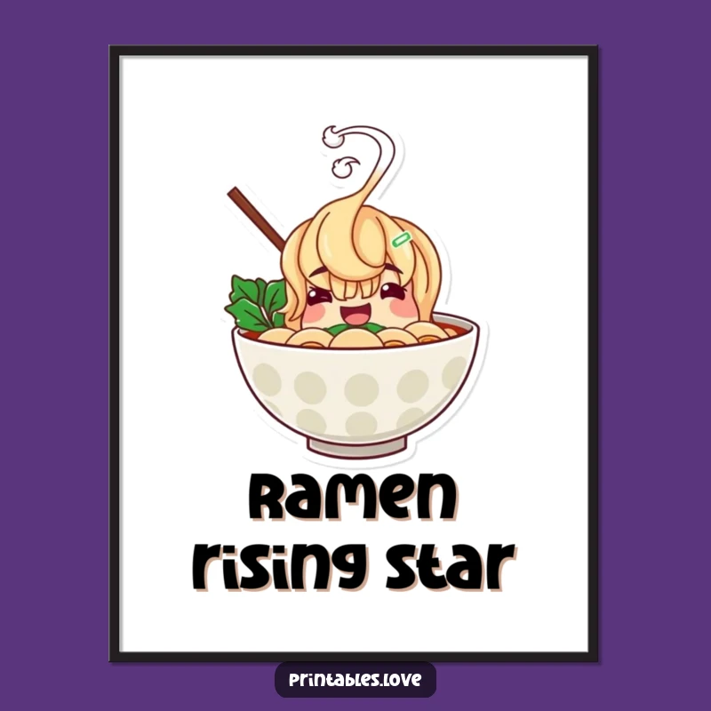Funny Ramen Bowl Digital Art: Cheerful Character Printable for Kitchens