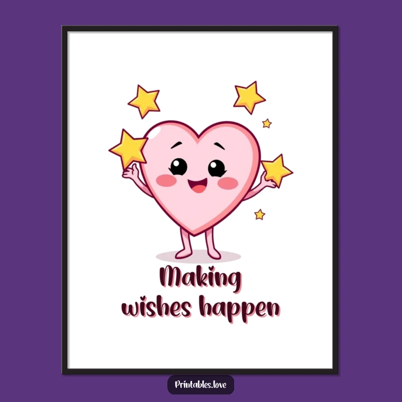 Funny Star Juggling Digital Art: Magical Heart Character Decor, Instant Funny Gift