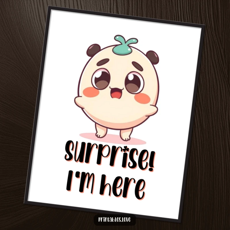 Funny surprised dango character, wide eyed and in motion, wobbling with excitement, as a downloadable digital art print.