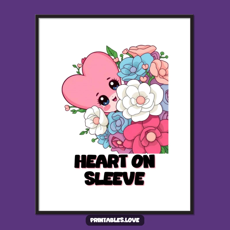 Funny Heart Peeking Digital Art: Playful Character Wall Decor, Instant Funny Gift
