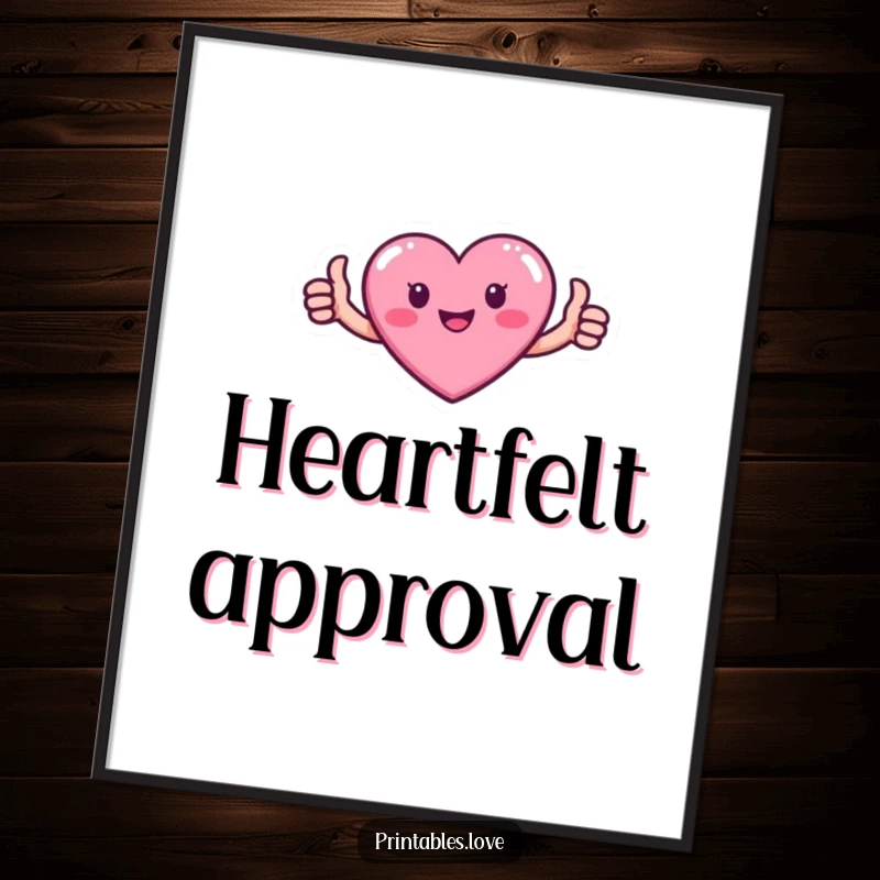 Funny digital art of a small pink heart character with tiny arms giving a positive thumbs up.