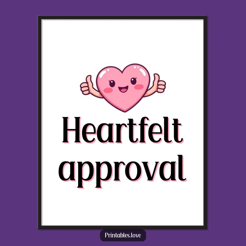 Funny Heart Digital Art: Pink Character Thumbs Up Print