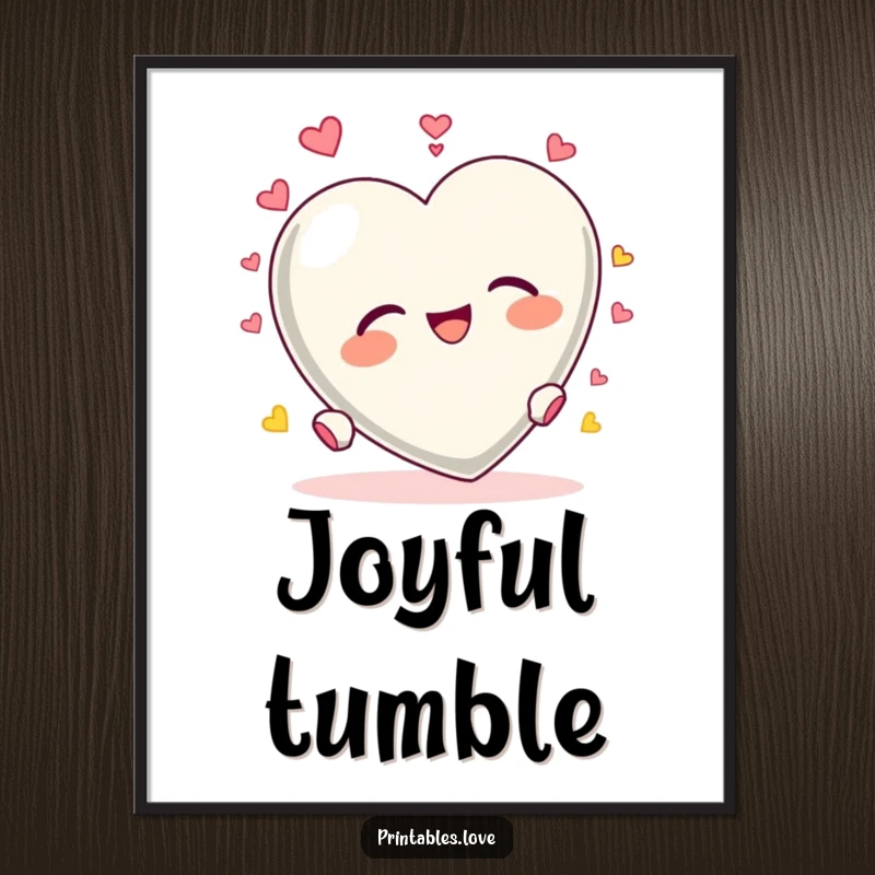 Funny Heart Tumbling Digital Art: A downloadable print of a heart character tumbling end over end with delight.