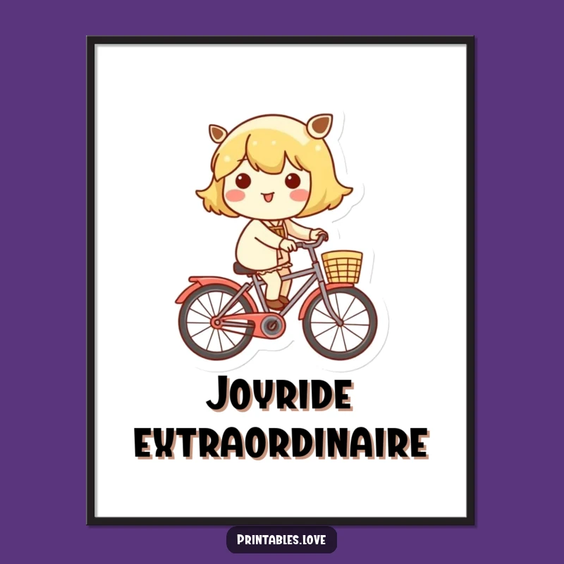 Funny Kawaii Bicycle Rider Digital Art: Instant Cheer for Your Walls