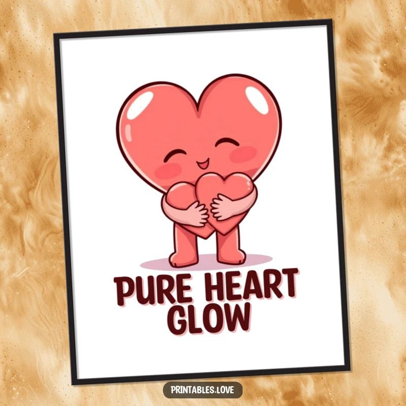 Funny Digital Art Print of two heart characters in a warm, loving embrace, symbolizing affection and joy.