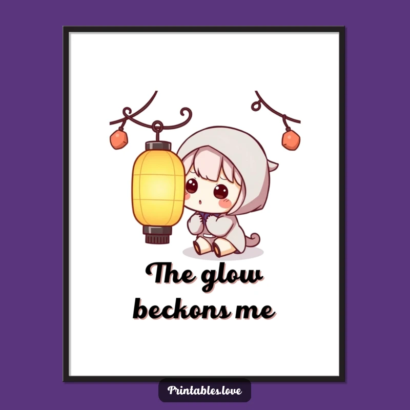 Funny Kawaii Lantern Digital Art: Curiosity Captured, Instant Funny Gift!