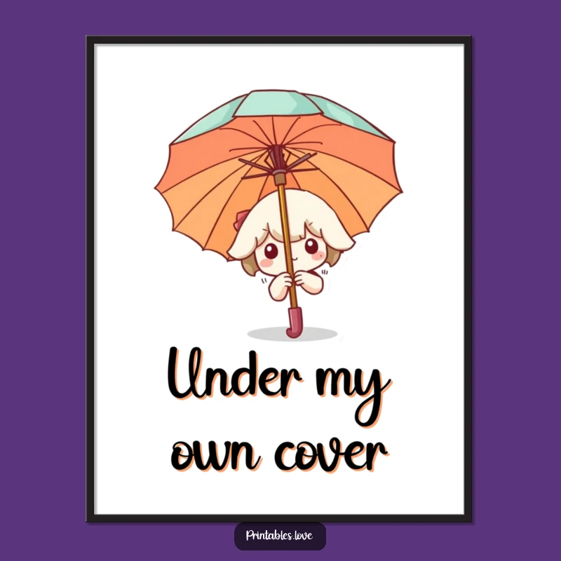 Funny Kawaii Umbrella Digital Print: Shy Peek-a-boo Art