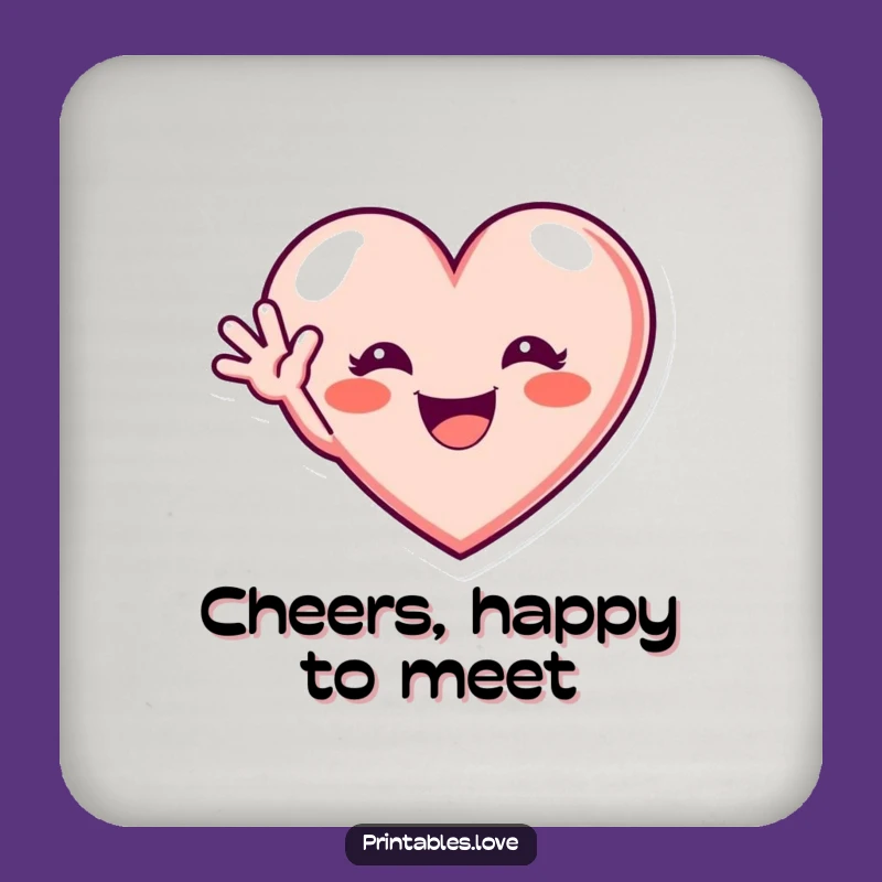 Funny Waving Heart Coaster: Excited Grin Hello, Perfect Gift!