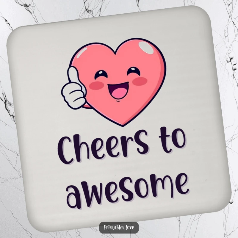 Funny Coaster set featuring a cheerful heart giving a thumbs up, protecting surfaces with humor and style, a perfect funny gift.