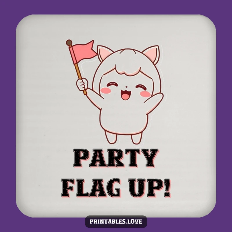 Funny Kawaii Celebration Coaster: Cheerful Flag Waving Decor