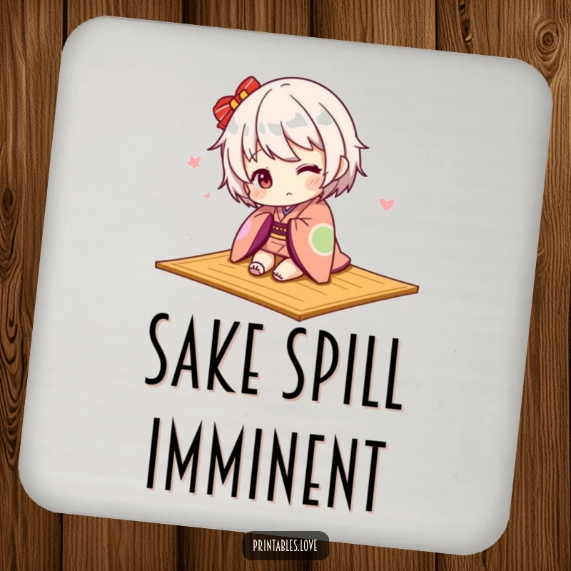 Funny Kawaii kimono coasters, featuring a cute character tripping over a mat, playful and adorable.