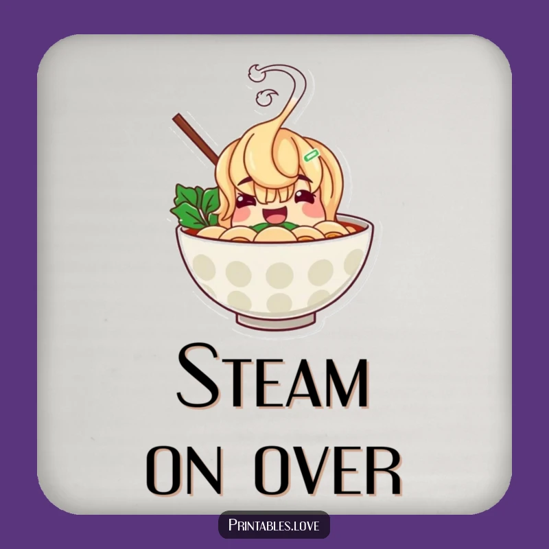 Funny Ramen Bowl Coaster: Cheerful Character Protector Gift for Tables