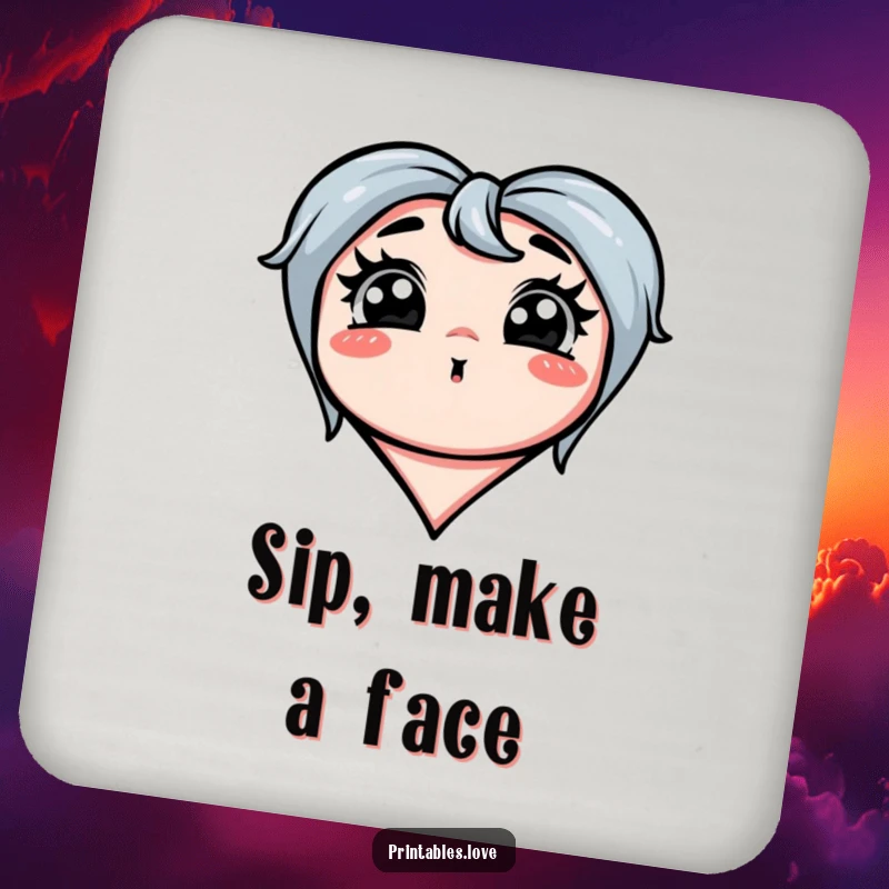 Funny drink coaster with a heart making an exaggerated silly face, perfect for protecting surfaces with humor.