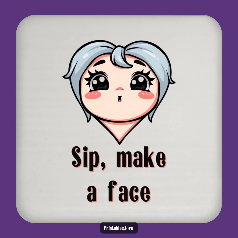 Funny Silly Face Heart Coaster: Exaggerated Humor, Perfect Gift!