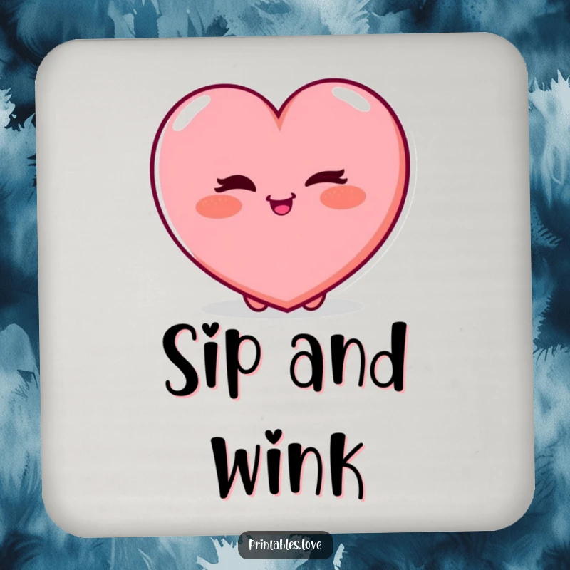 Funny Drink Coasters featuring a plump heart character winking playfully with a rosy blush, adding a charming and cheerful touch to any setting.