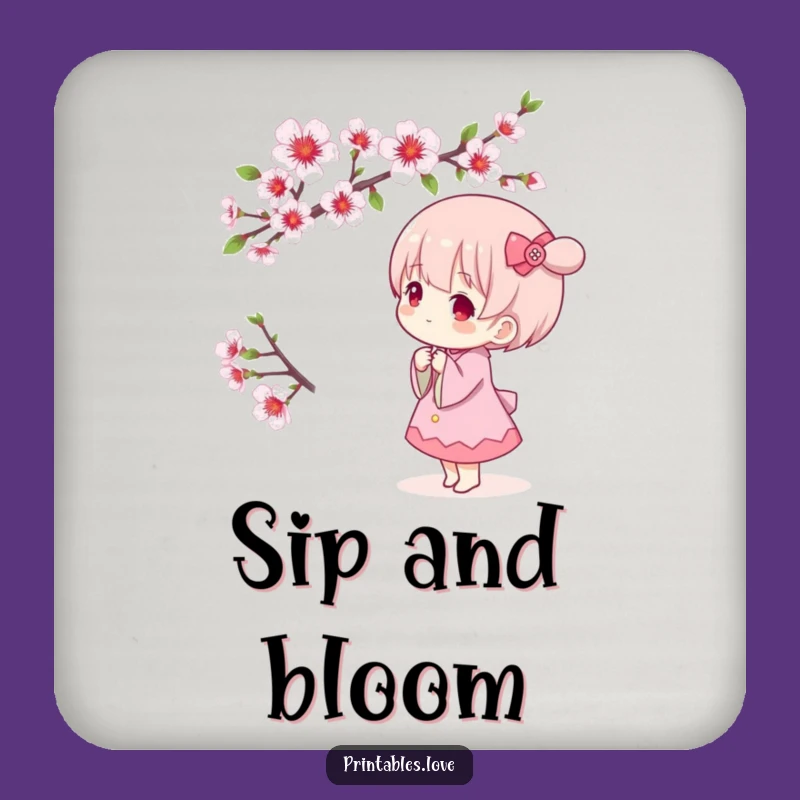 Funny Kawaii Cherry Blossom Coaster Set - Elegant Spring Decor