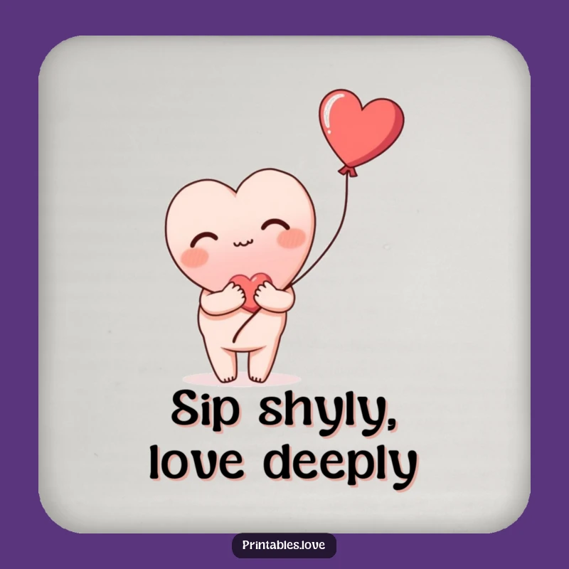 Funny Blushing Heart Coaster: Shy Love & Balloon, Perfect Gift!