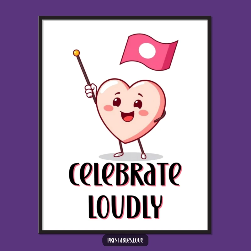 Funny Heart Waving Flag Poster: Vibrant Greeting Art Print