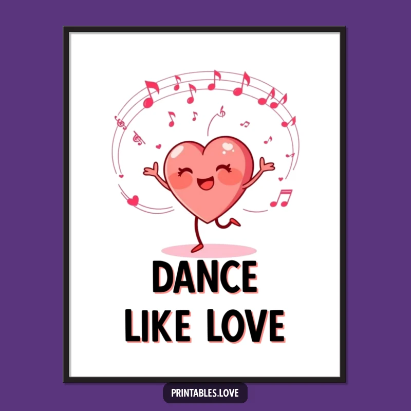 Funny Dancing Heart Poster - Musical Cartoon Wall Art for Rooms