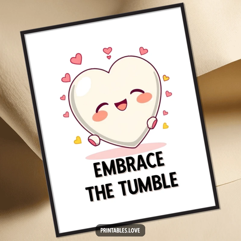 Funny Heart Tumbling Poster: A heart character tumbling end over end with pure, uninhibited delight and joy.