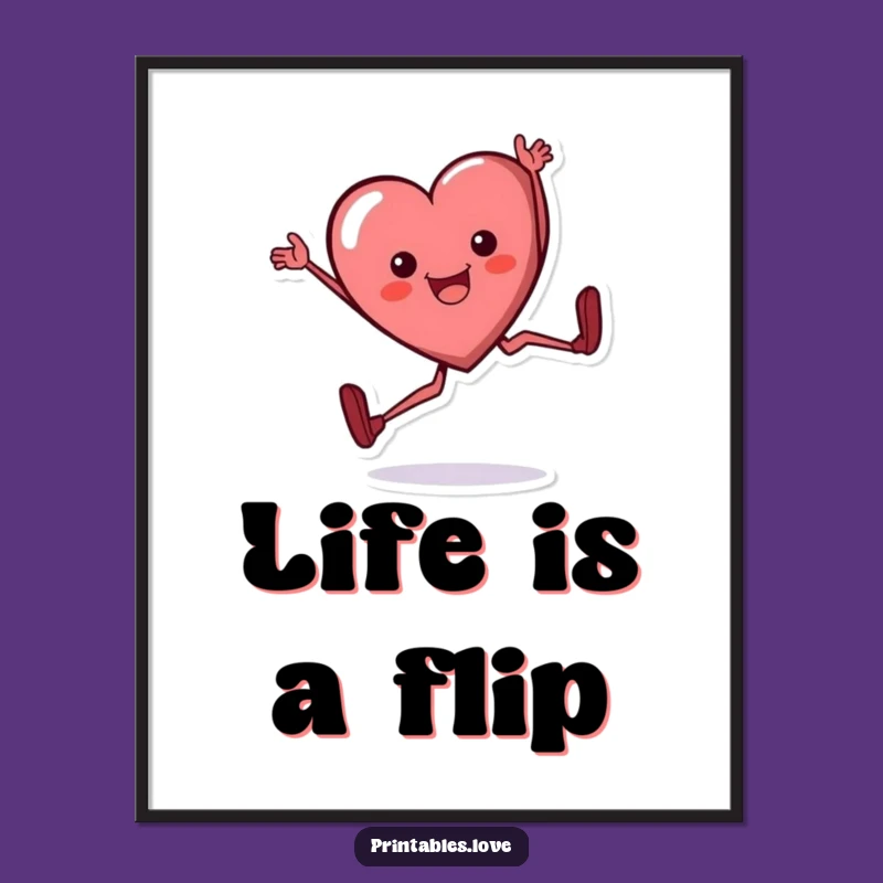 Funny Heart Cartwheel Poster - Joyful Flipping Wall Art Print