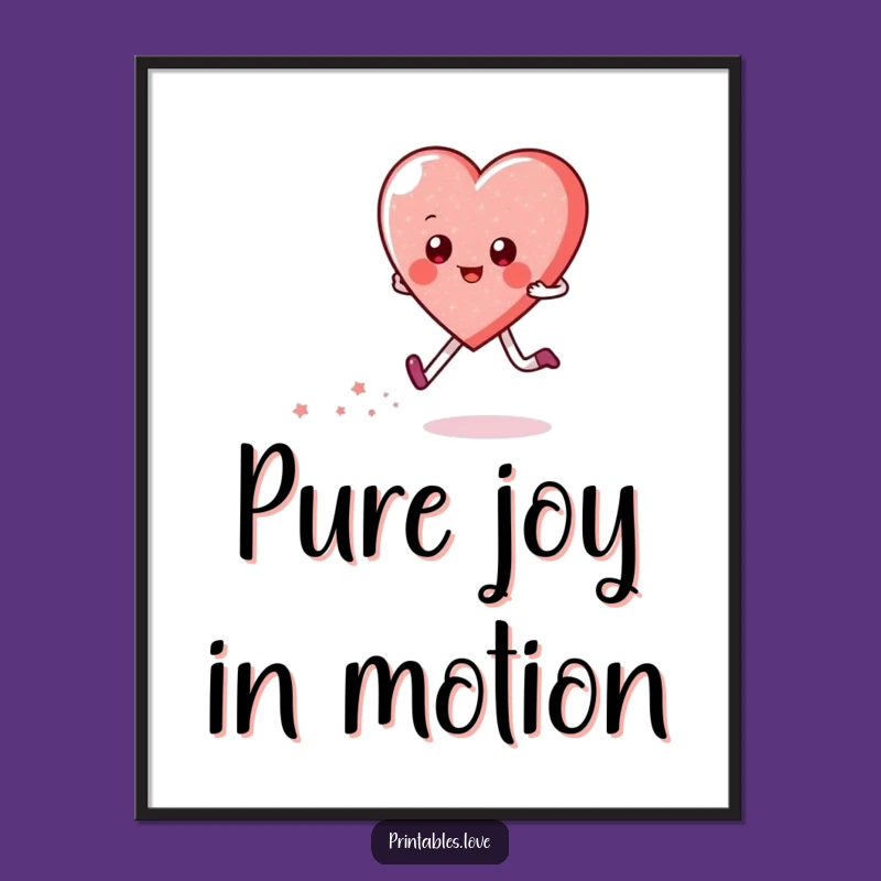 Funny Heart Skipping Poster: Joyful Sparkle Character Art for Bright Spaces