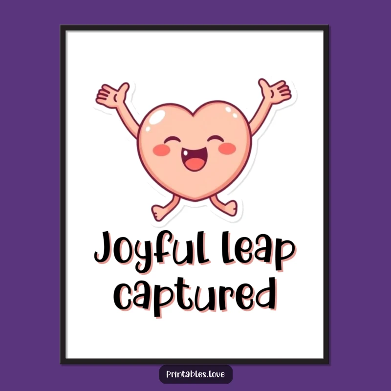 Funny Joyful Heart Poster - Leaping Character Wall Art, Unique Funny Gift!