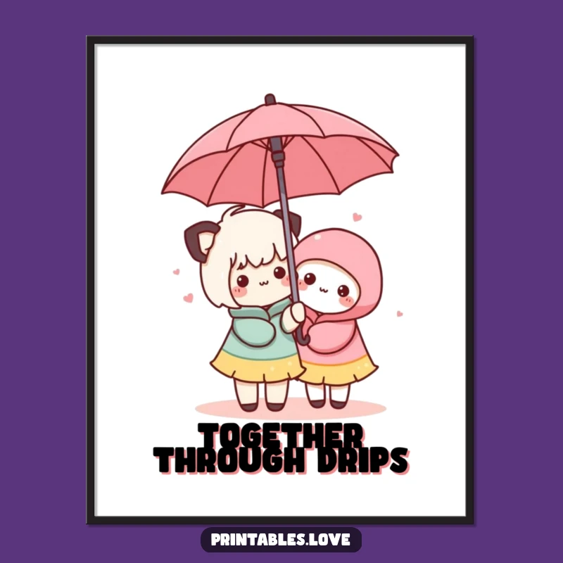 Funny Kawaii Friendship Poster: Sweet Umbrella Art, Lovely Funny Gift!