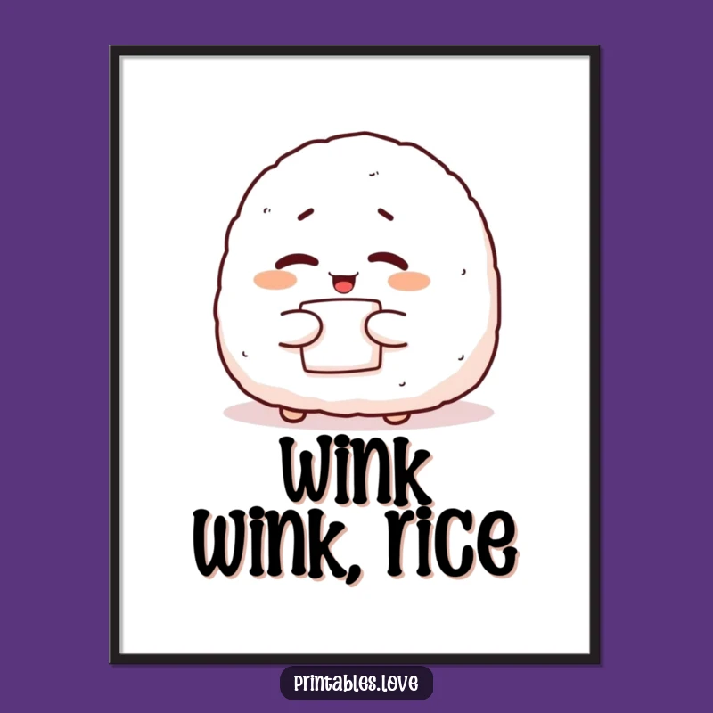 Funny Onigiri Wink Art Print: Giggling Character Decor Gift for Kitchens