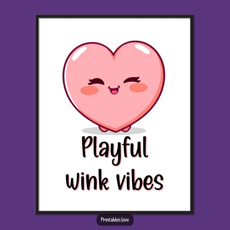 Funny Winking Heart Poster - Playful Blushing Wall Art, Unique Funny Gift!
