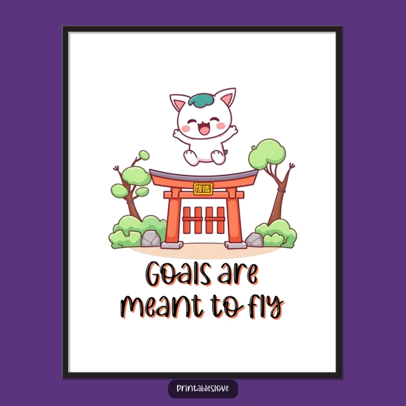 Funny Kawaii Torii Leap Poster: Inspirational Wall Art