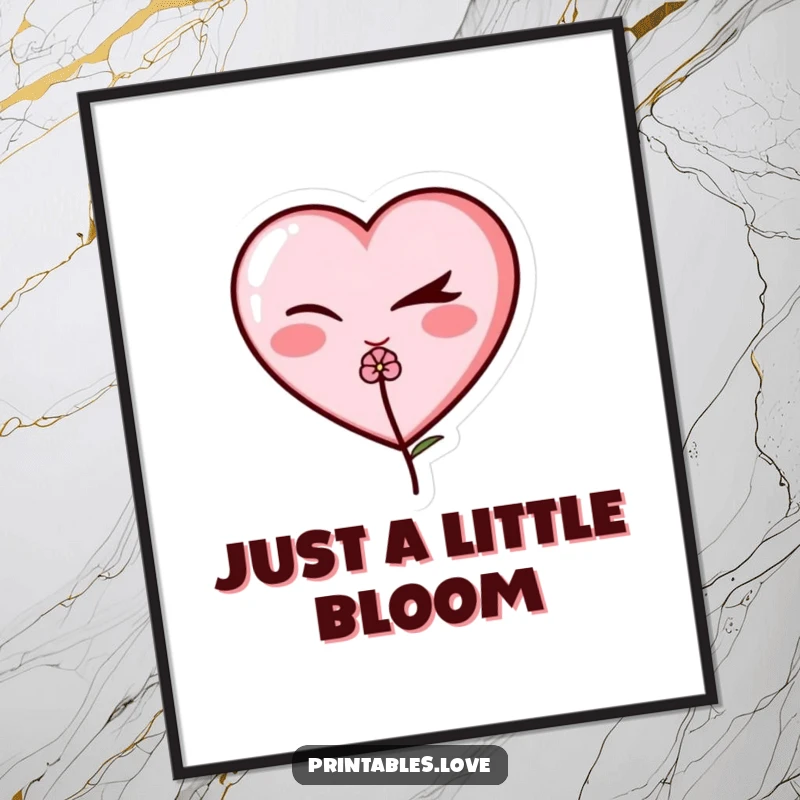 Funny winking heart poster, an illustration of a heart character with a mischievous wink and a small flower, perfect for decor.