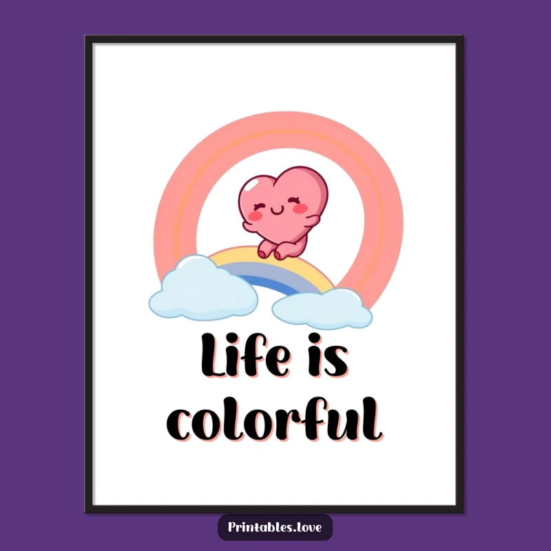 Funny Rainbow Poster: Glee Heart Character Art, Whimsical Funny Gift Decor