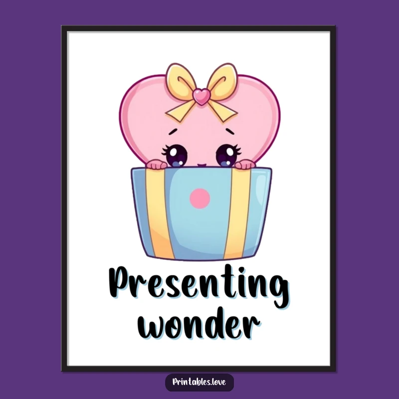 Funny Heart Peeking Gift Box Poster: Whimsical Surprise Art Print