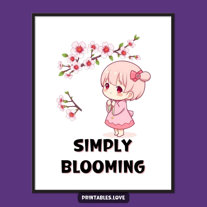 Funny Kawaii Cherry Blossom Poster - Elegant Spring Wall Art