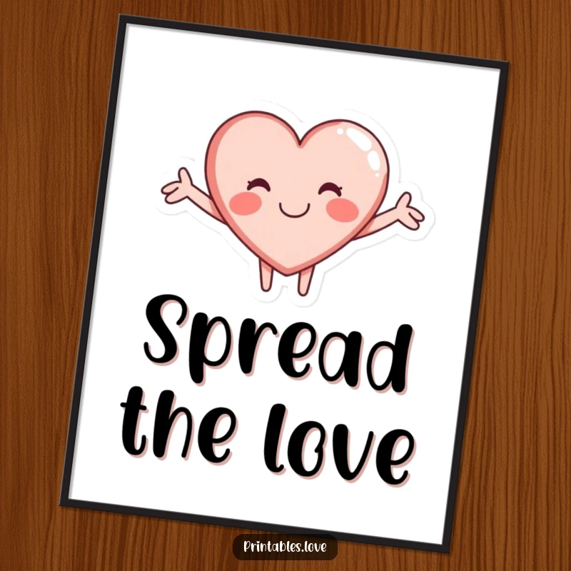 Funny poster art of a cute heart character extending its arms for a friendly, encompassing hug, bringing joy to any wall.
