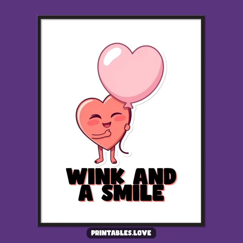 Funny Winking Heart Balloon Poster - Playful Wall Art for a Quirky Space