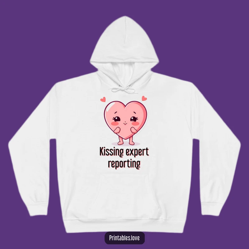 Cozy Funny Heart Character Hoodie: Puffed Cheeks Kiss Design, Warm & Humorous Funny Gift