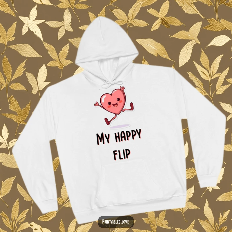 Funny heart hoodie, a cartoon heart character doing a cartwheel with a joyful expression, designed for comfort and fun.