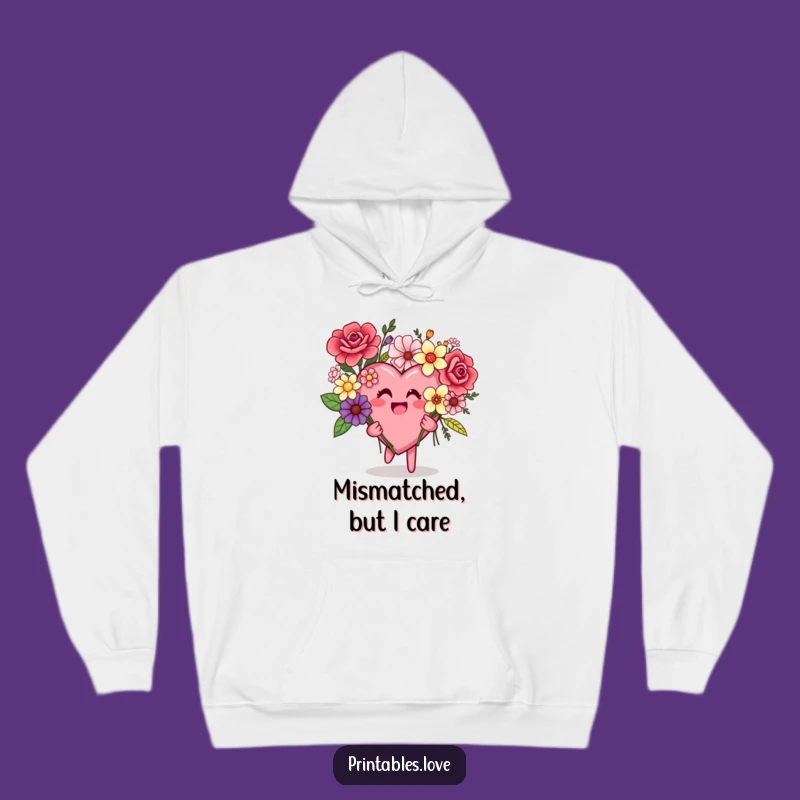 Funny Mismatched Flowers Heart Hoodie: Cozy & Humorous Gift for All